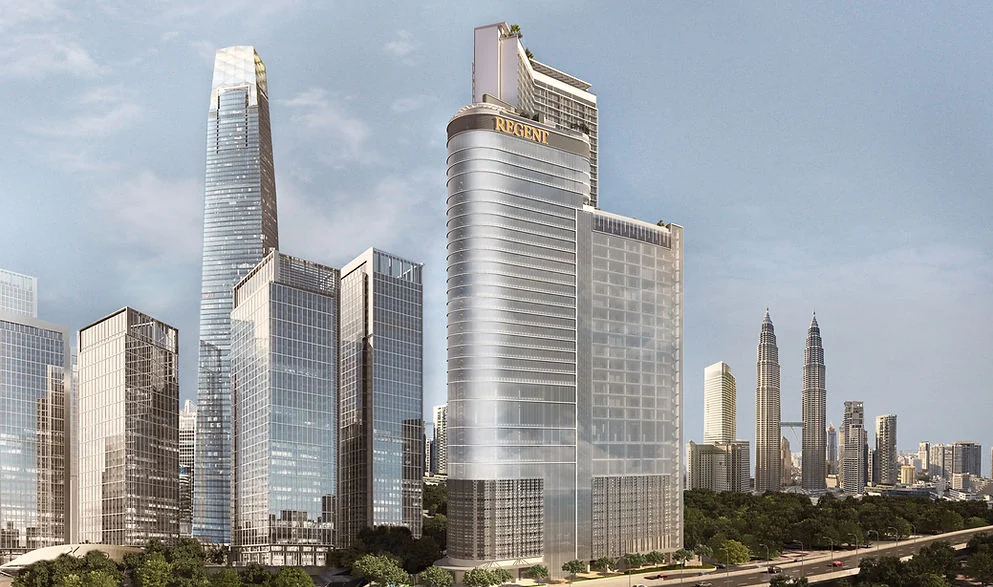 Artist impression of the Golden Crown Residence and Regent Hotel tower, with the Petronas Twin Towers in the distance