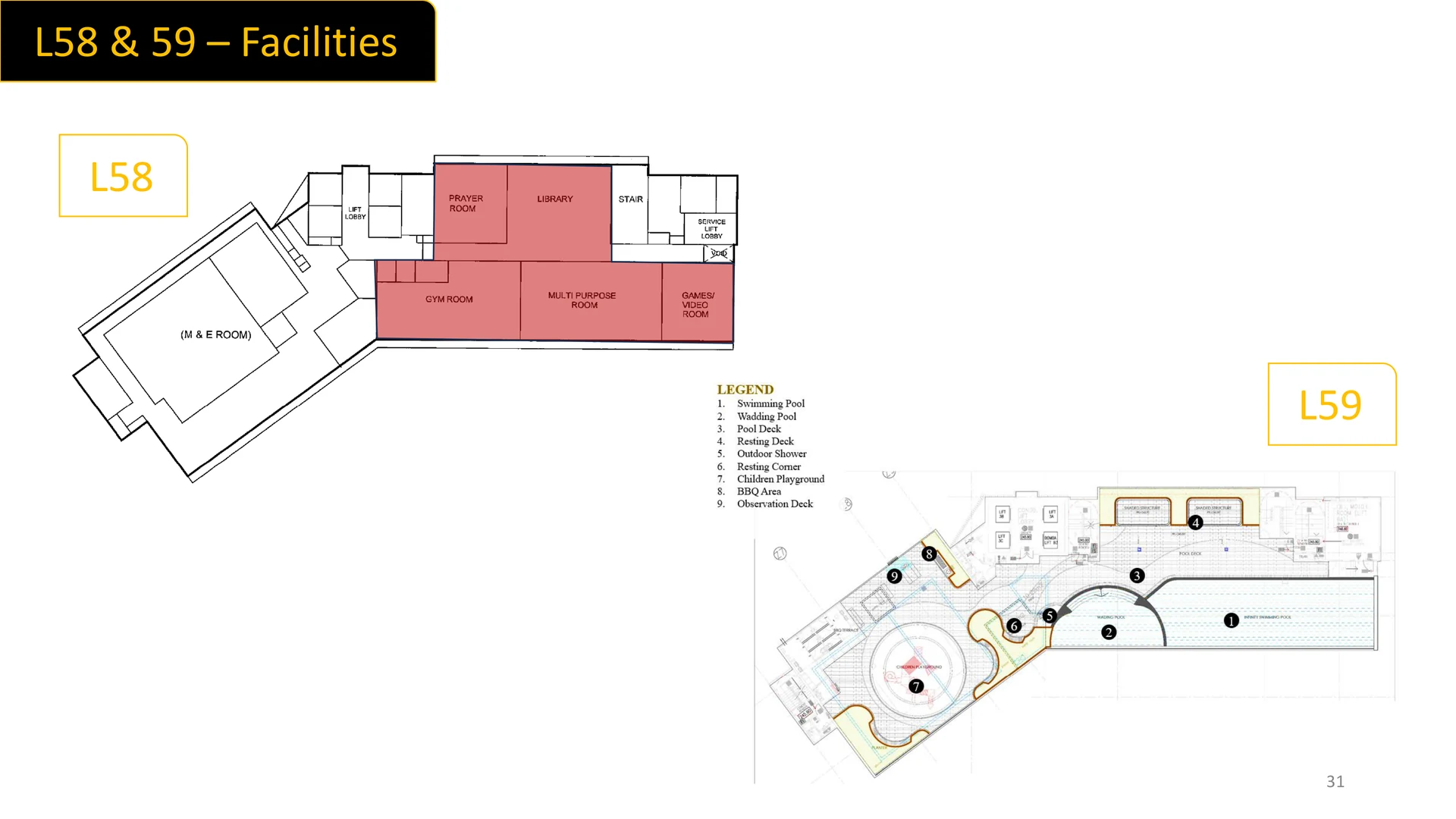 Facility layout plan for levels 58 and 59